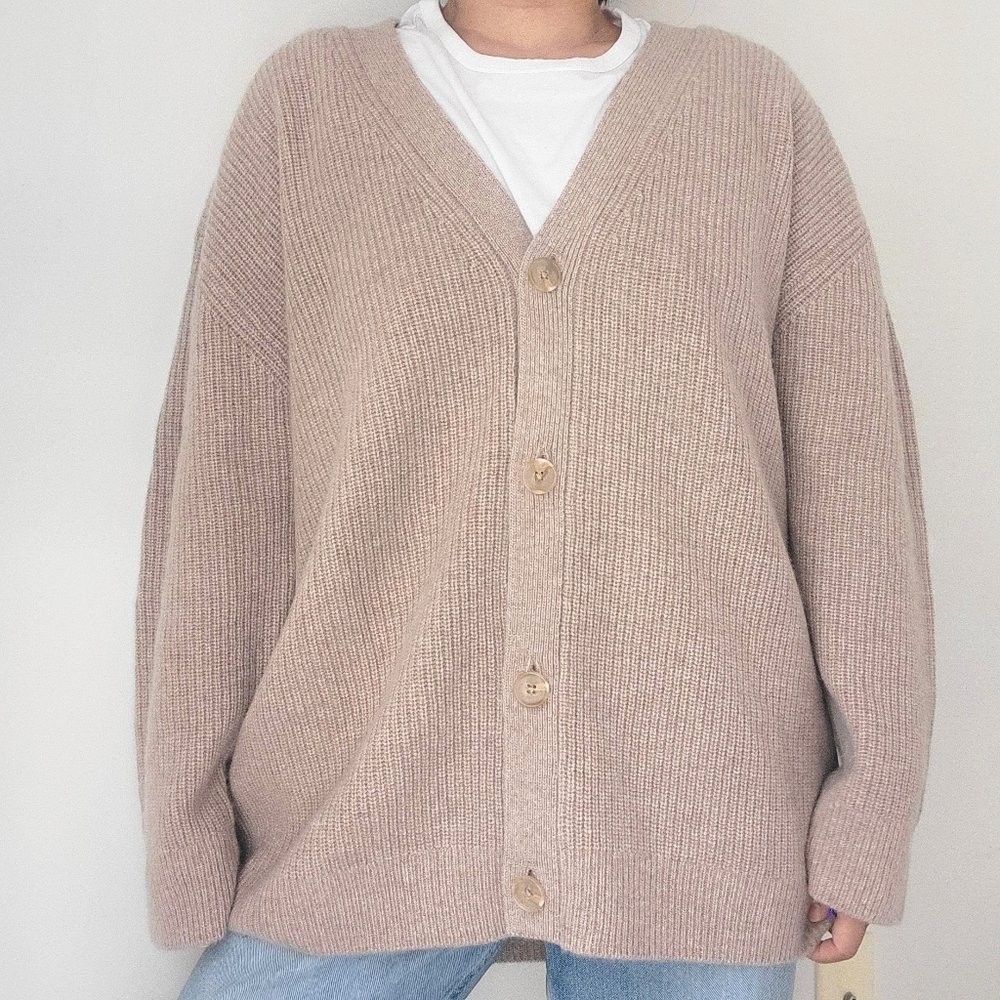 Quince Oversized Cocoon Boyfriend Cashmere Cardigan, Oatmeal M